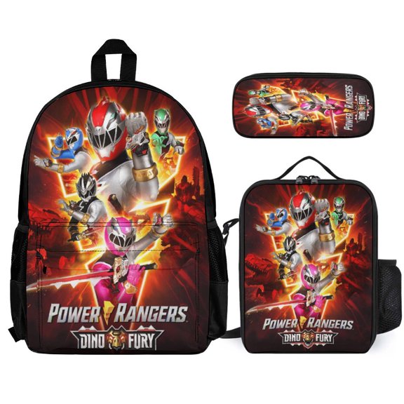 Pow-ers Anime Rang-er 3 Pcs Backpack Set With Lunch Bag And Pencil Case Casual Bookbag Lunch Box Pencil Box