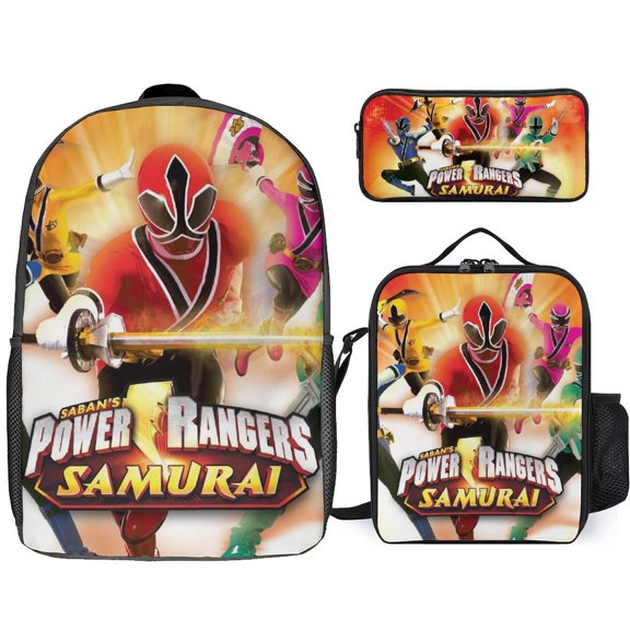 Pow-ers Anime Rang-er 3 Pcs Backpack Set With Lunch Bag And Pencil Case Casual Bookbag Lunch Box Pencil Box