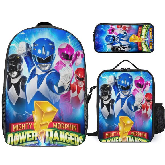 Pow-ers Anime Rang-er 3 Pcs Backpack Set With Lunch Bag And Pencil Case Casual Bookbag Lunch Box Pencil Box