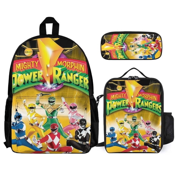 Pow-ers Anime Rang-er 3 Pcs Backpack Set With Lunch Bag And Pencil Case Casual Bookbag Lunch Box Pencil Box