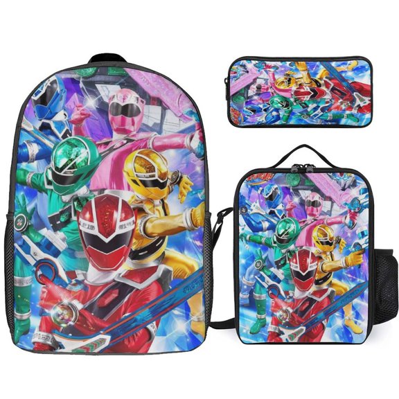 Pow-ers Anime Rang-er 3 Pcs Backpack Set With Lunch Bag And Pencil Case Casual Bookbag Lunch Box Pencil Box