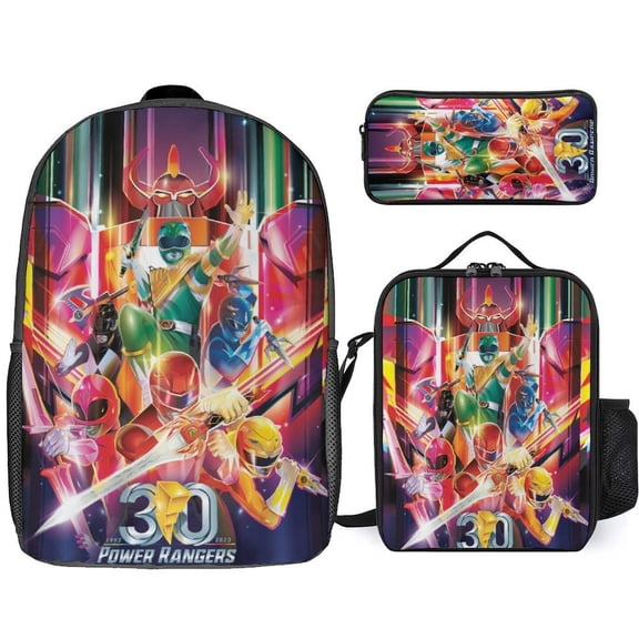 Pow-ers Anime Rang-er 3 Pcs Backpack Set With Lunch Bag And Pencil Case Casual Bookbag Lunch Box Pencil Box