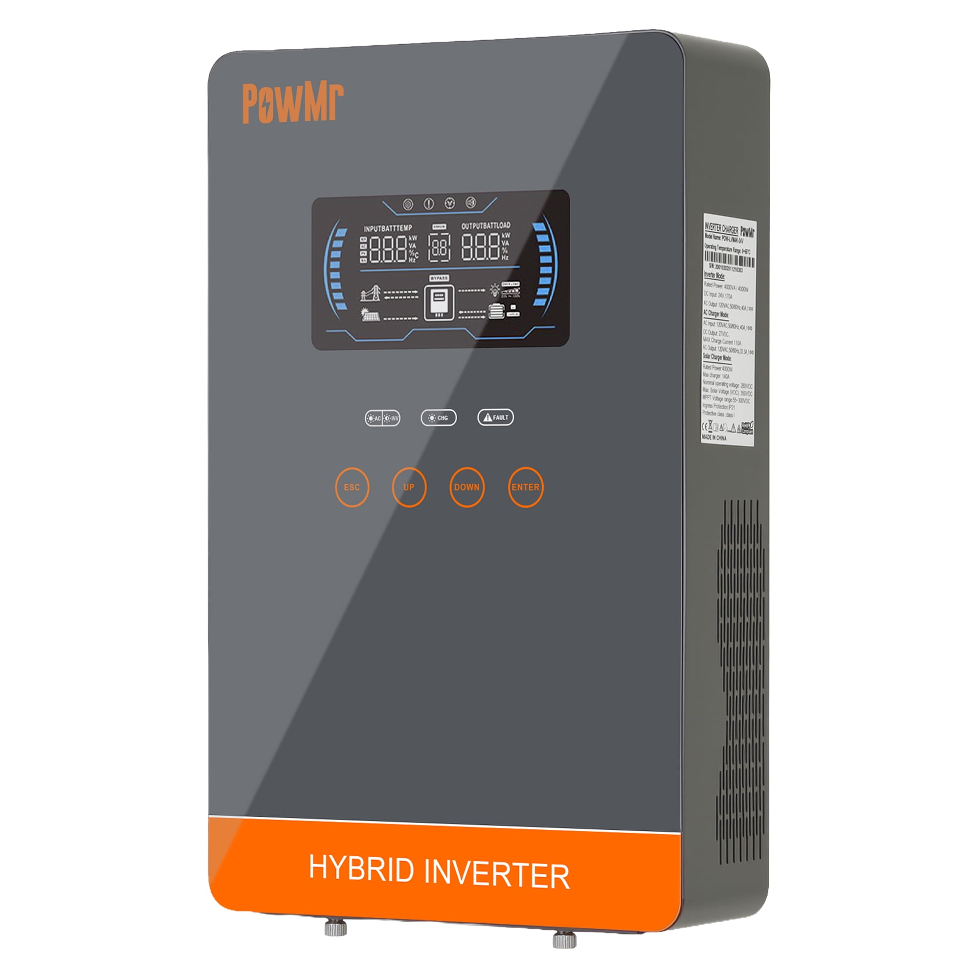 PowMr 4500W Off-Grid Hybrid Solar Inverter, 24V, 140A MPPT Solar Charge Controller, Pure Sine Wave, for Solar Panel & Battery Energy Storage Systems