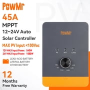 PowMr 45A MPPT Solar Charge Controller 12V/24V Auto 100V PV Input for Off-Grid RV Boat   Knob Battery Selector & Multi-Protection