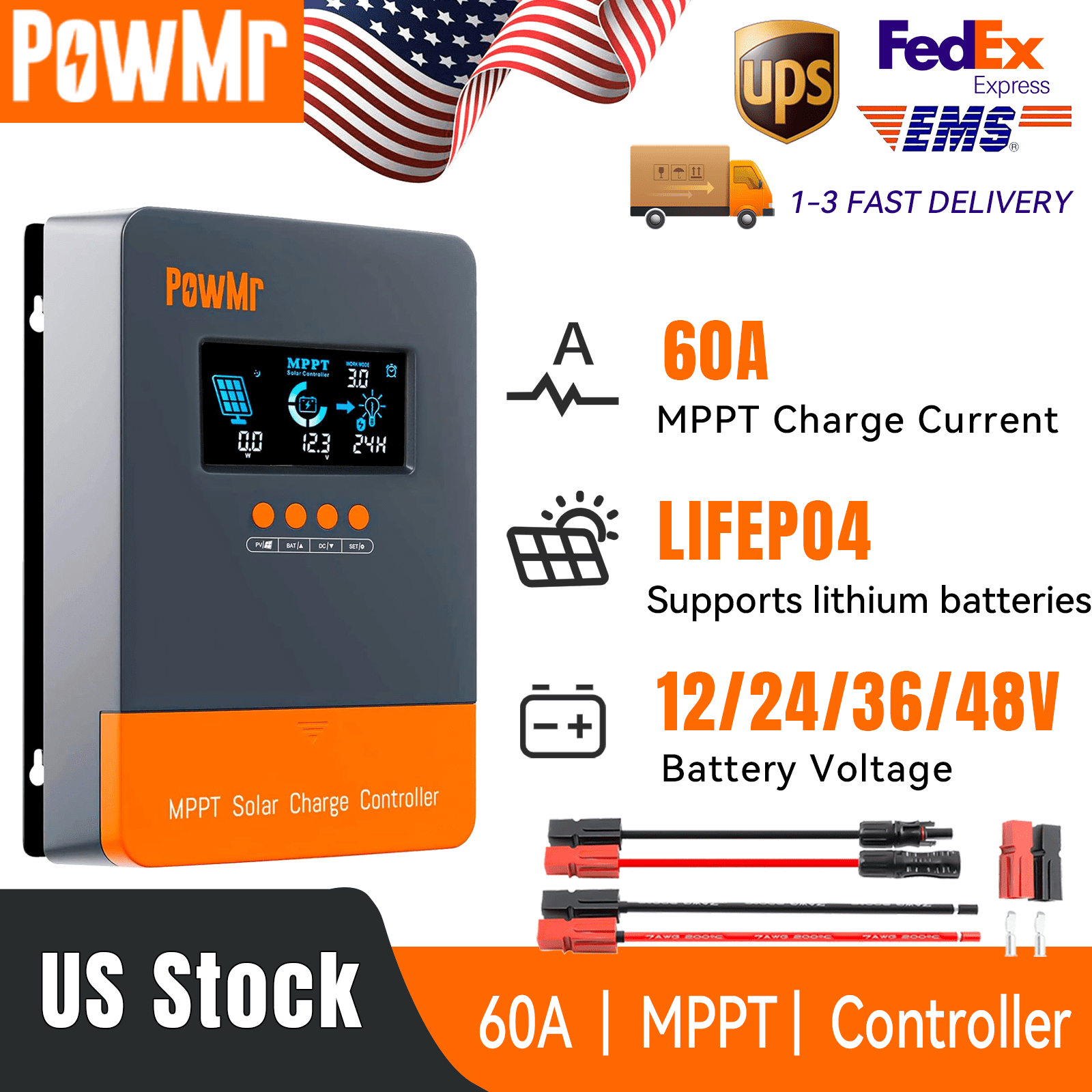 PowMr 60A MPPT Solar Charge Controller 12V 24V 36V 48V PV 160V Battery Regulator