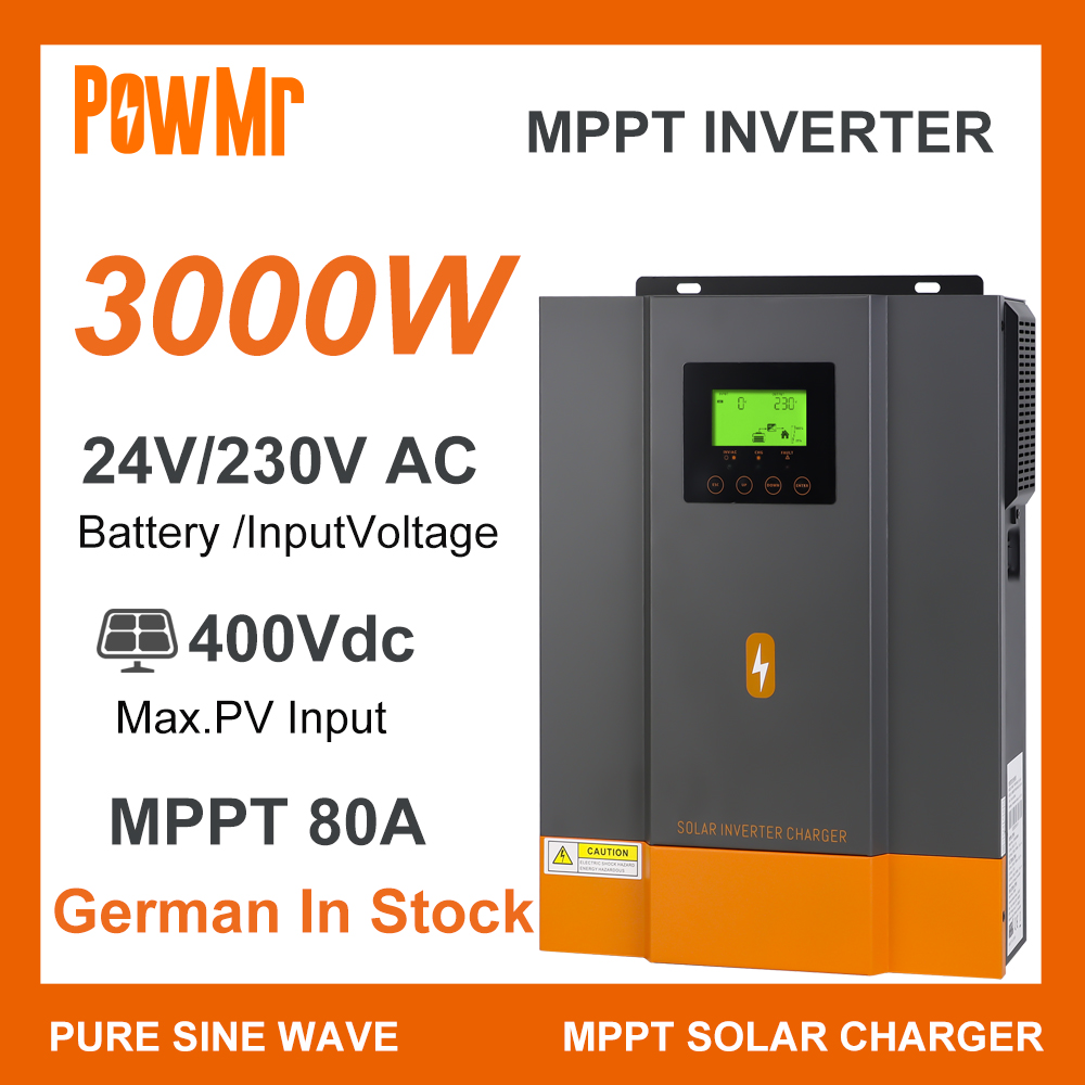 PowMr MPPT 80A Solar Charger 3000W Inverter DC 24V Wide Voltage LCD Display Hybrid Solar Inverter 220V AC Solar Panel PV 450Vdc