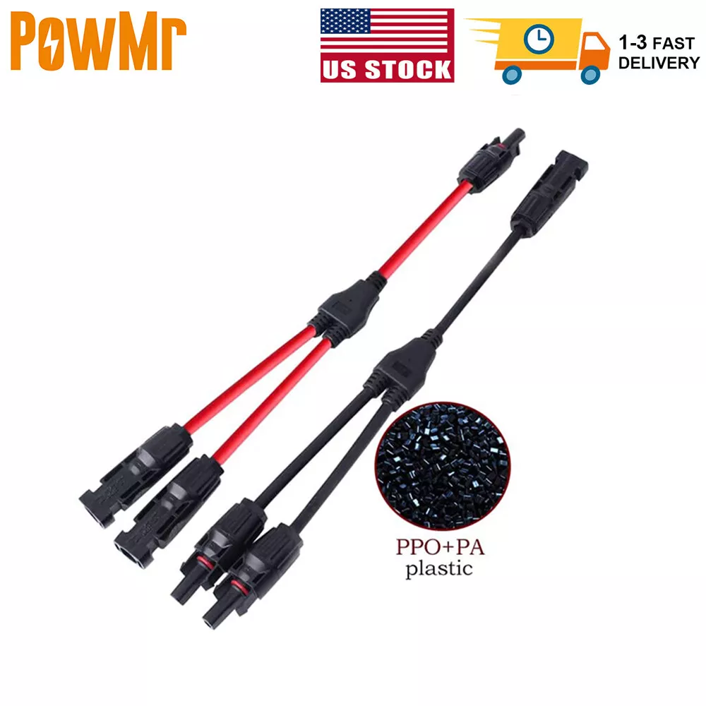 PowMr Solar Panel 1 Pair Waterproof 2 To 1 Y Branch Cable Connector Extension US