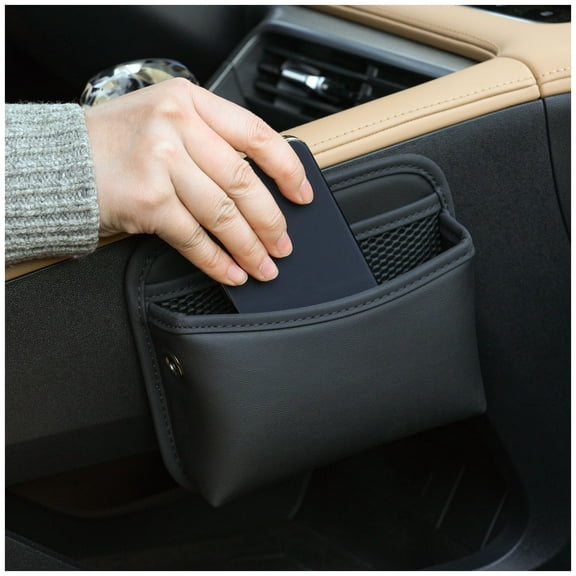 Powan Powan Car Seat Side Storage Pocket, Small Organizer,PU Leather Multifunctional Console Side Organizer Bag for Phone, keys, sunglass,wallet,ect (Black)
