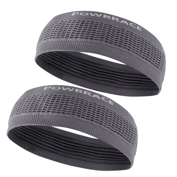 Powbrace Sports Performance Headband for Women & Men, One Size Fits Most, Elastic Athletic Non Slip Skinny Headbands, Grey