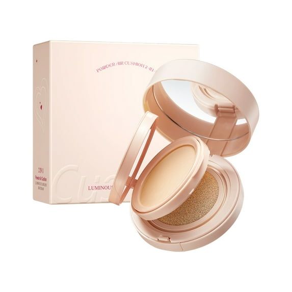 Powder Air Cushion, Luminous Cream, 2 In 1 Concealer with Built-In Curved Puff for Even Application, Lightweight Pressed Powder Compact for Long-Lasting Makeup, Portable Travel Size