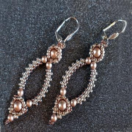 Powder Almond and Silver Oval Hoop Earrings made with Swarovski Pearls