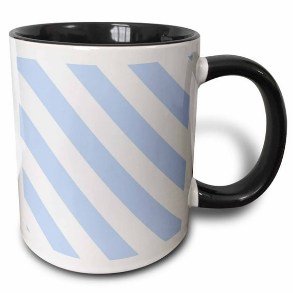 3drose, Powder Blue and White Diagonal Stripe Pattern - Light Pastel Baby Blue Striped Stripy Monochrome, 11oz Two-tone Black Mug