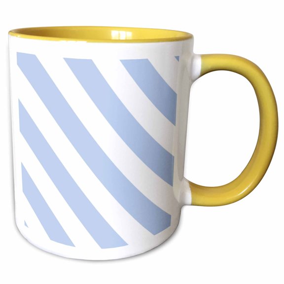 3drose, Powder Blue and White Diagonal Stripe Pattern - Light Pastel Baby Blue Striped Stripy Monochrome, 11oz Two-tone Yellow Mug