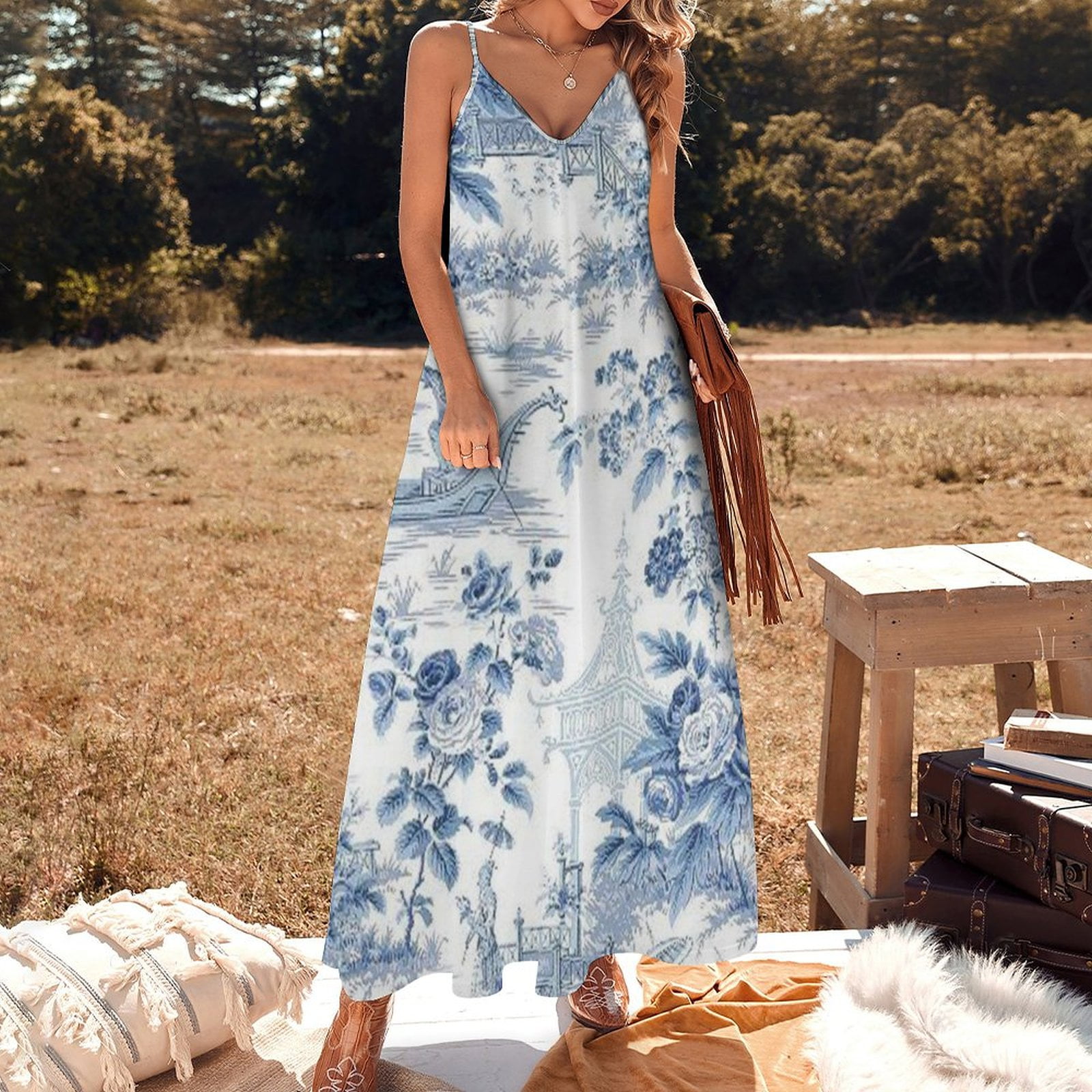 knee length dresses for ladies Reese Dress in Chinoiserie Scarlett Xs main image 1