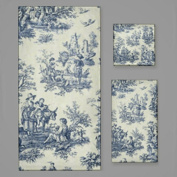 Powder Blue French Toile Picnic Designs Bath Towel Sets For Bathroom Hand Towels Fingertip Towels 3 Piece Soft Absorbent For Bathroom Kitchen Hotel Beach