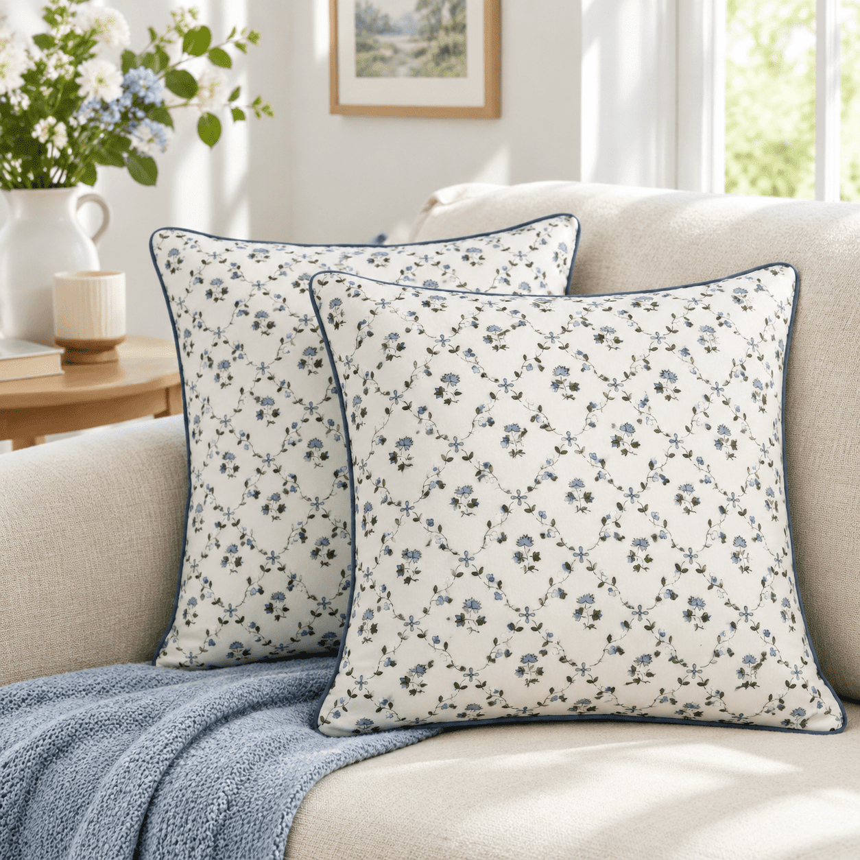 Powder Blue Hand Block Printtonow Cover 18x18 Inch Set Of 2 - Walmart.com