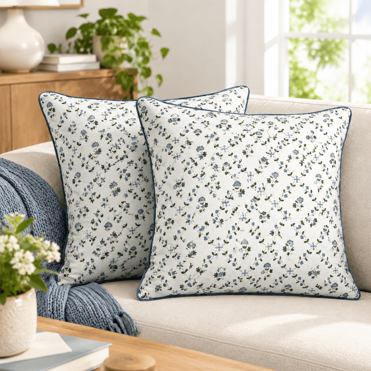 Powder Blue Hand Block Printtonow Cover 20x20 Inch Set Of 2 - Walmart.com