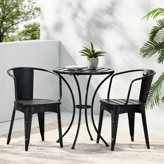 Powder Coated Iron Outdoor Bistro , 3 Pc, Black + Silver Charm Furniture Pieces,