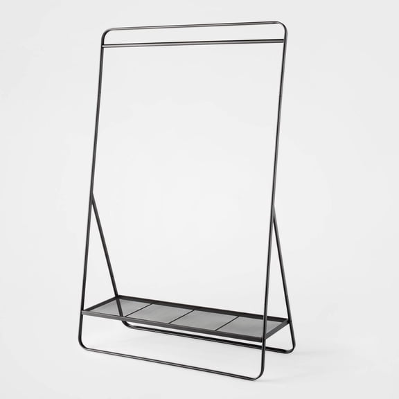 Powder-Coated Metal Clothing & Hanging Rack, Fixed Rod & Shelf, 165 lb Capacity