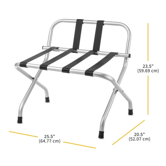Powder-Coated Metal Folding Luggage Rack with Backrest, Silver