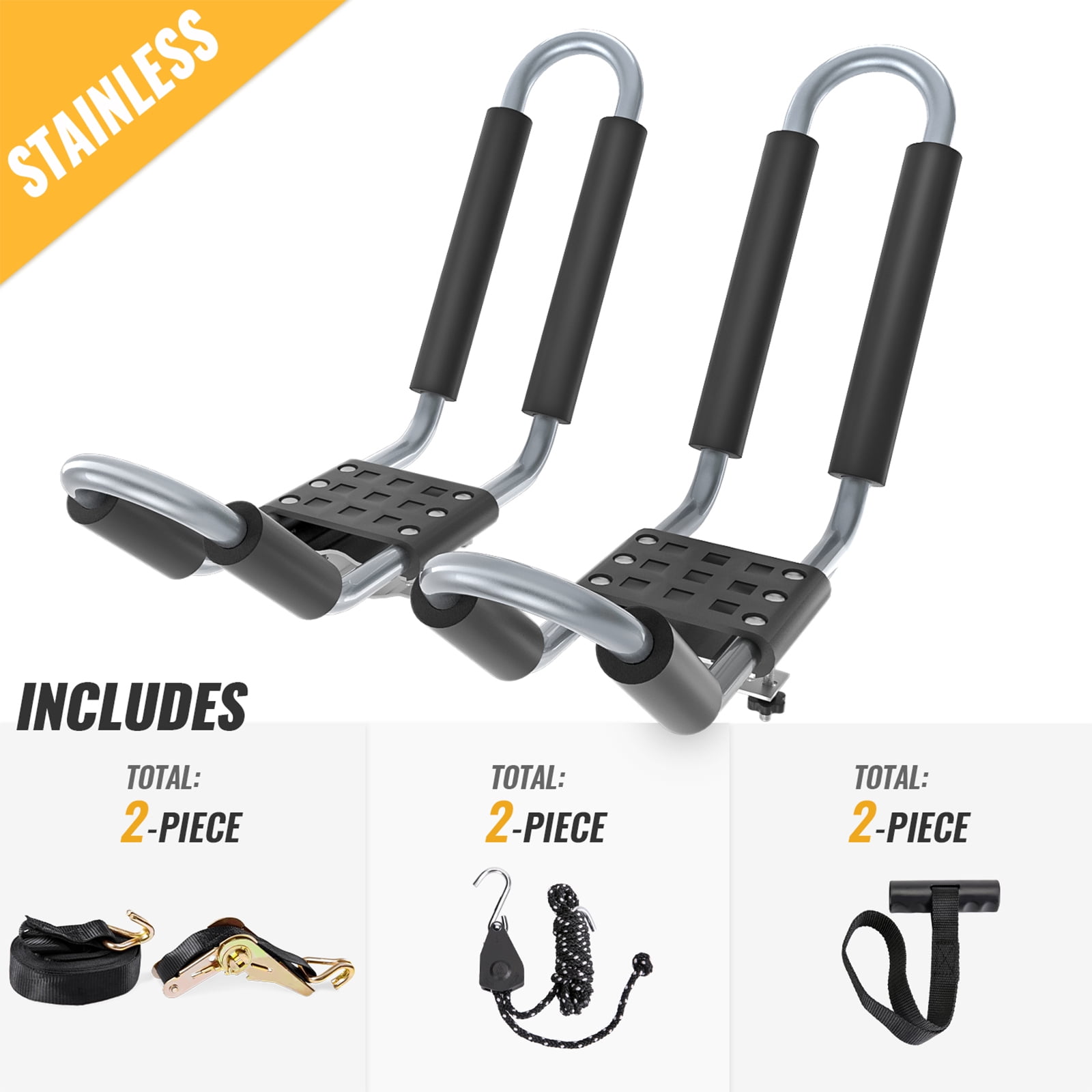Powder-Coated Stainless Steel Kayak J-Bar Roof Rack Car Top Mount ...