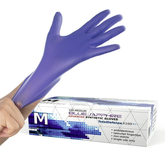 Powder Free Disposable Gloves Medium - 100 Pack - Nitrile and Vinyl Blend Material - Extra Strong, 4 Mil Thick - Latex Free, Food Safe, Blue - Medical Exam Gloves, Cleaning Gloves