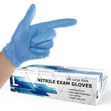 Powder Free Disposable Nitrile Gloves Large - 100 Pack, Blue - Latex Free, Food Safe Gloves - Medical Exam Gloves, Cleaning Gloves - 3 Mil Thick Extra Stretch