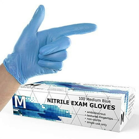 Powder Free Disposable Nitrile Gloves Medium - 100 Pack, Blue