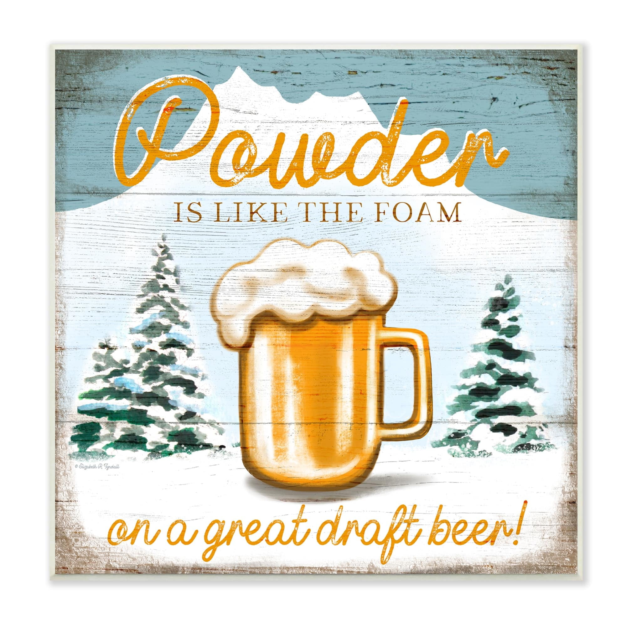 Powder Like Foam Phrase Winter Mountain Beer Glass 12 in x 12 in Framed Drawing Art Print, by Stupell Home Décor