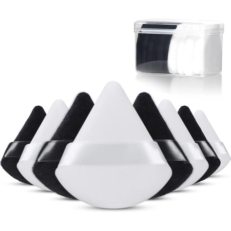 Powder Puff 8 Pcs Face Makeup Puffs Triangle Wedge Shape Soft Velour Powders Puffs for Loose Mineral Powder Body Powder Cosmetic Foundation Wet Dry Beauty Makeup Tool (Black/White)
