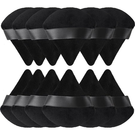 Powder Puff Face Soft Triangle Makeup Puff for Loose Powder Wedge Shape Velour Cosmetic Sponge for Contouring Under Eyes and Corners Beauty Makeup Tools (12pcs, Black)