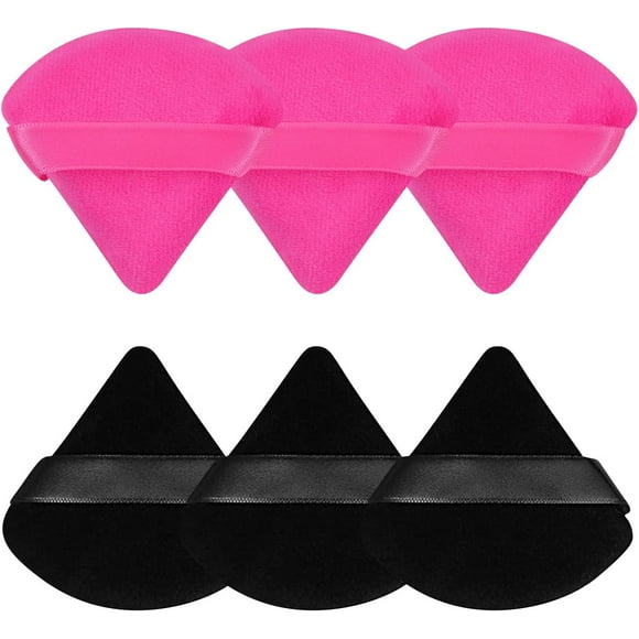 Powder Puff Face Soft Triangle Makeup Puff for Loose Powder Body Powder, Velour Cosmetic Makeup Sponges Blender for Contouring, Under Eyes and Corners, Beauty Makeup Tools, Black and Hot Pink