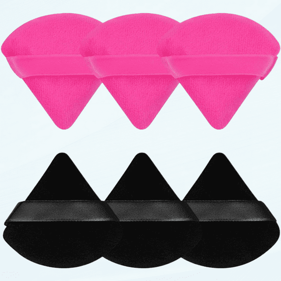 Powder Puff Face Soft Triangle Makeup Puff for Loose Powder Body Powder, Velour Cosmetic Makeup Sponges Blender for Contouring, Under Eyes and Corners, Beauty Makeup Tools, Black and Hot Pink
