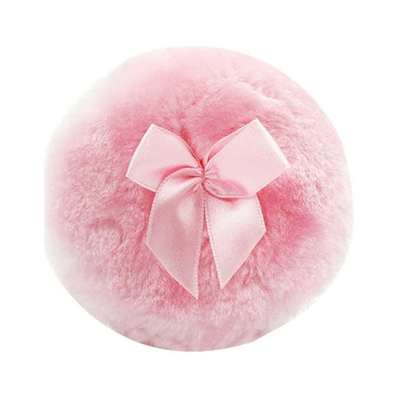 Powder Puff Long Plush Baby Body Soft Washable Cosmetic Dusting Puff with Ribbon Handle, Pink