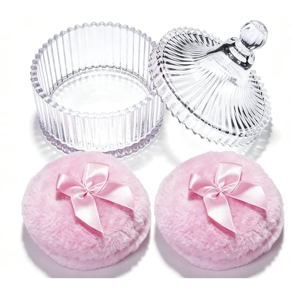 Powder Puff and Container Set, Body Duster Puff for Bath Powder, Loose Powder Bowl with Puff for Women