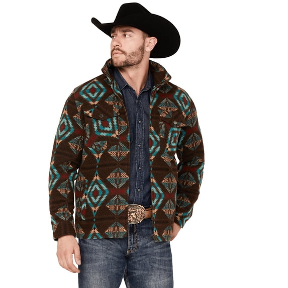 Powder River Outfitters Men's By Panhandle Wool Multicolor Zip Snap Jacket Dark Brown Medium