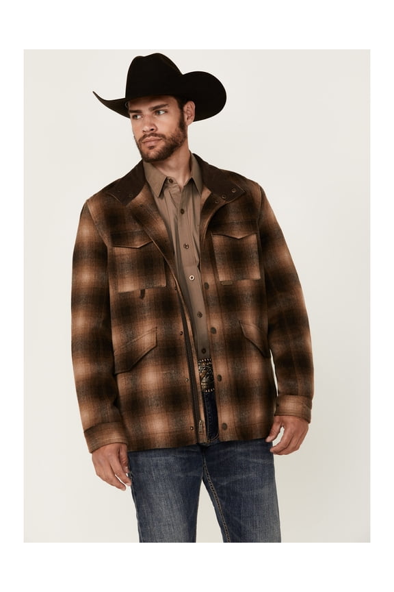 Men's Plaid Print Heavy Brushed Wool Snap Jacket - DM92C04054 Medium US