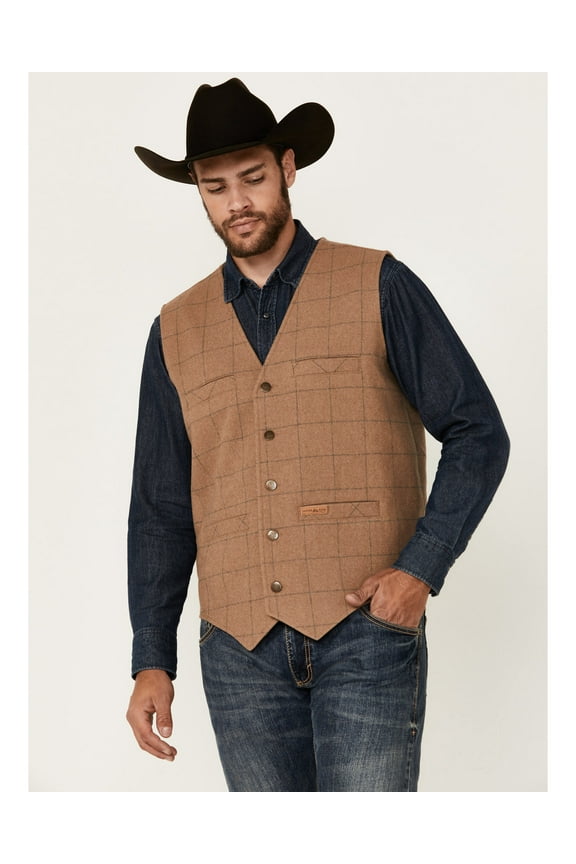 Men's Plaid Print Wool Vest Tan   US