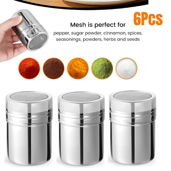 Powder Shaker with Lid,Stainless Steel Fine Mesh Shaker, for Sifter Cocoa,Cinnamon Powder,Icing Sugar,Chocolate Coffee (6 Pcs Small)