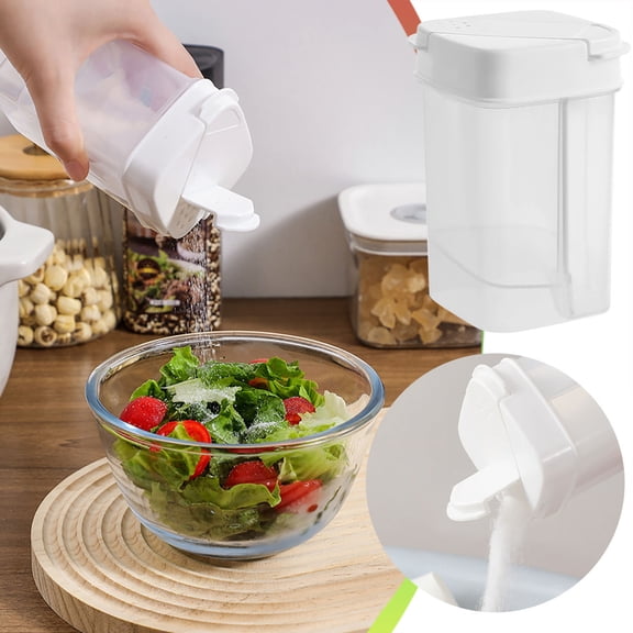 Powder Storage Container with Metering Box, Airtight Clear Plastic Storage Jar with Scale Marking for Travel and Countertop Organization