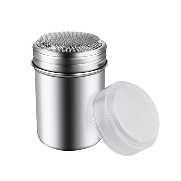 Powder Sugar Shaker, Flour Duster, Mesh Spice Can, Stainless Steel Fine Mesh Shaker with Lid for Baking Soda Cocoa Cornstarch Coffee Powder Dispensing Kitchen Baking Tool 3.3x2.3 Inch,Silver