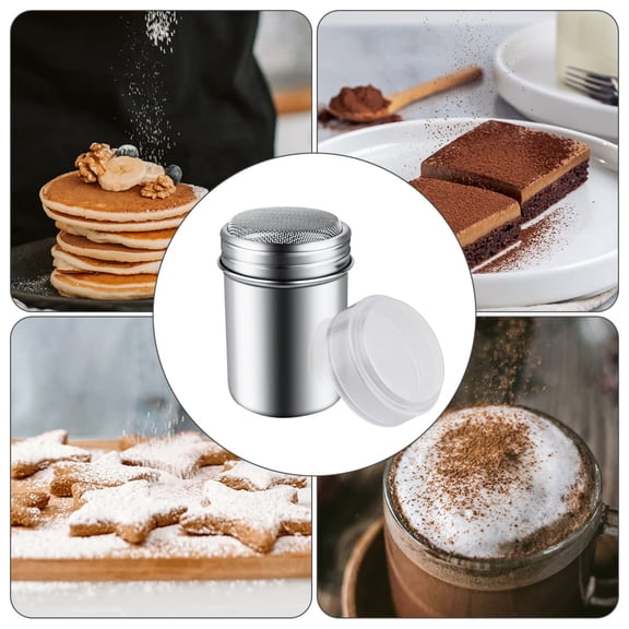 Powder Sugar Shaker with Lid Stainless Mesh Dredger for Icing Cocoa Flour Coffee