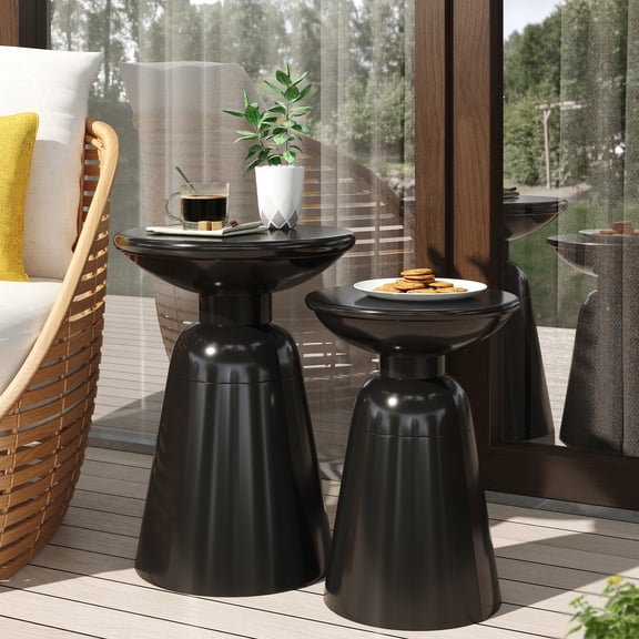 Powder-coated Metal Tables - Modern Outdoor, Stable Table Metal, Flared Pedestal, 15"x15"x20.35