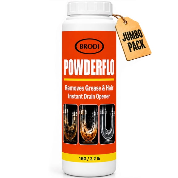 PowderFlo Fumeless Powdered Drain Opener, Instant Alkaline Cleaner for Grease, Hair & Soap, 2.2 lb