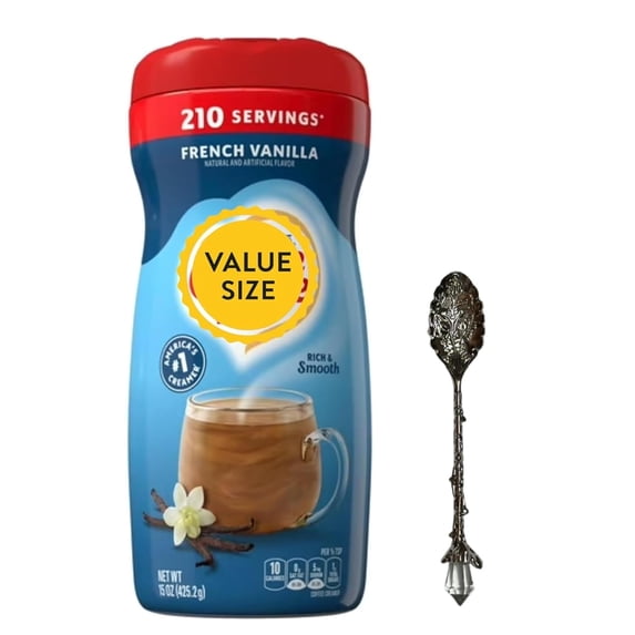 Powdered Coffee Creamer French Vanilla Single Pack, 15 oz with Dumbass Coffee Gem Spoon (French Vanilla) Gem Spoon