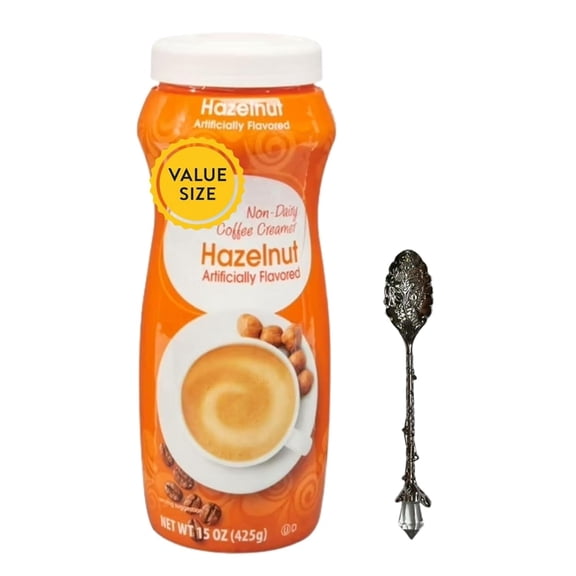 Powdered Coffee Creamer Hazelnut Flavored Single Pack, 15 oz with Dumbass Coffee Gem Spoon (Hazelnut) Gem Spoon