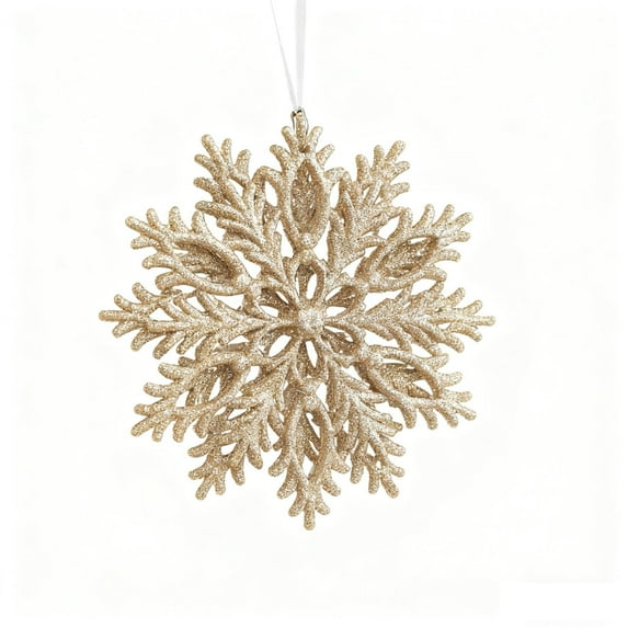 Powdered Gold Snowflake Ornaments, Double-Sided Hollow Plastic Christmas Tree Decorations, Glittering Holiday Scene Setup(Khaki)