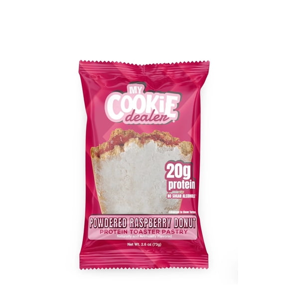 My Cookie Dealer Protein Toaster Pastry, Powdered Raspberry Donut, 12 Pack - 20g High Protein Snacks for Adults - Healthy Post Workout & On-The-Go Travel Treats -Individually Wrapped Toaster Pastries