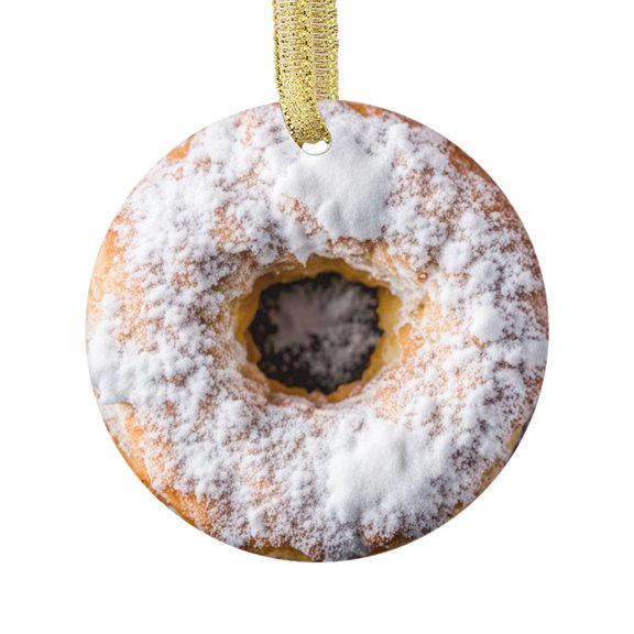 Powdered Sugar Donut Doughnut Food Lovers Foodie Novelty Holiday Christmas Ornament Xmas Tree Gift (Flat Design Printed on Ceramic, NOT 3D)