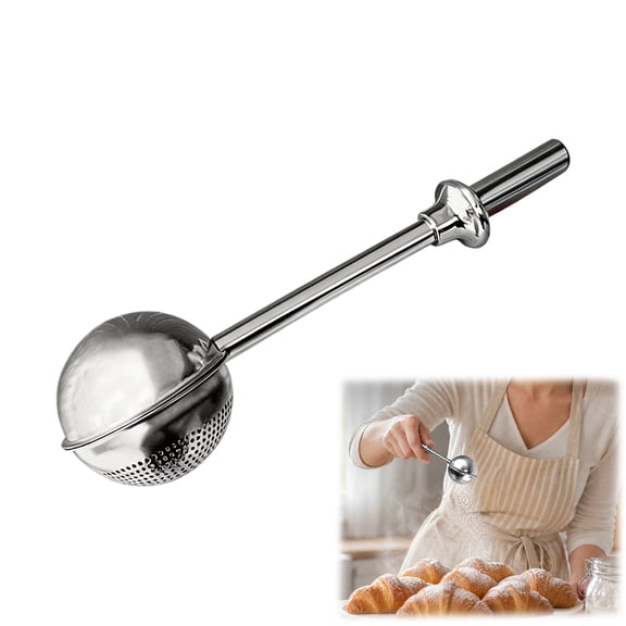 Powdered Sugar Shaker Duster, Flour Duster & Sifter, 18/8 Stainless Steel Spring-Operated Handle Dispenser for Sugar Flour Spices(1pc)